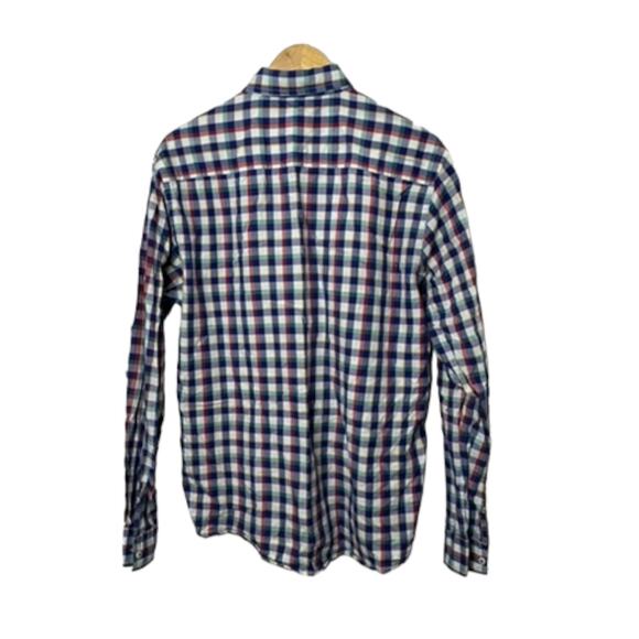 Allen Solly Secret Wash Blue Check Long Sleeve Button-Down Shirt Men's 42 Large - Picture 9 of 10